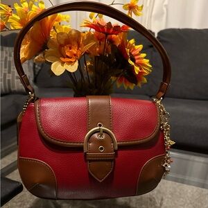 Elegant Red and Brown Handbag
